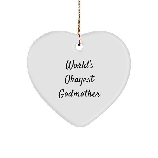 Funny Godmother Gifts from Family for World's Okayest Godmother Heart Ornament, Perfect for Christmas Unique Presents - Image 1
