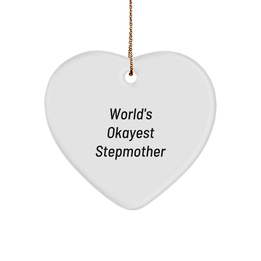 Funny World's Okayest Stepmom Heart Ornament Gifts for Step Mom from Friends Family - Image 1