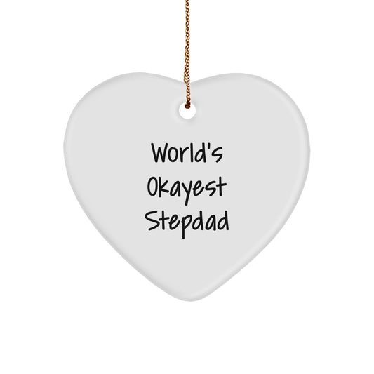 Funny Stepdad Gifts from Men for World's Okayest Stepdad Heart Ornament Christmas Unique Gifts - Image 1