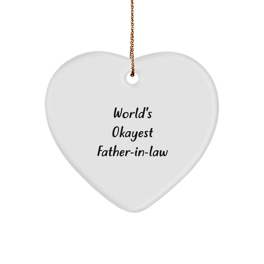 Funny Father-in-law Gifts, Heart Ornament for Father-in-law, World's Okayest 'Father-in-law' Christmas Unique Gifts from Family - Image 1