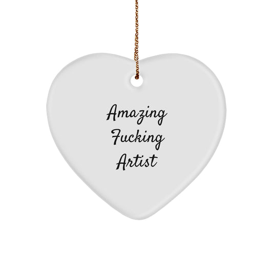 Funny Artist Heart Ornament Gifts from Men to Friends, Unique Artist Christmas Unique Gifts for Artist, Amazing F--king Artist Heart Ornament, Artist Handmade Heart Shaped MDF Decor - Image 1