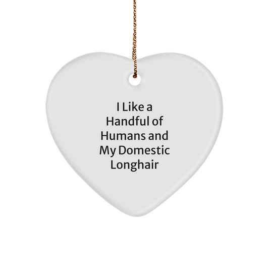 Funny Domestic Longhair Cat Gifts from Friends for Christmas - Heart Ornament, 'I Like A Handful Of Humans And My Domestic Longhair' - Image 1