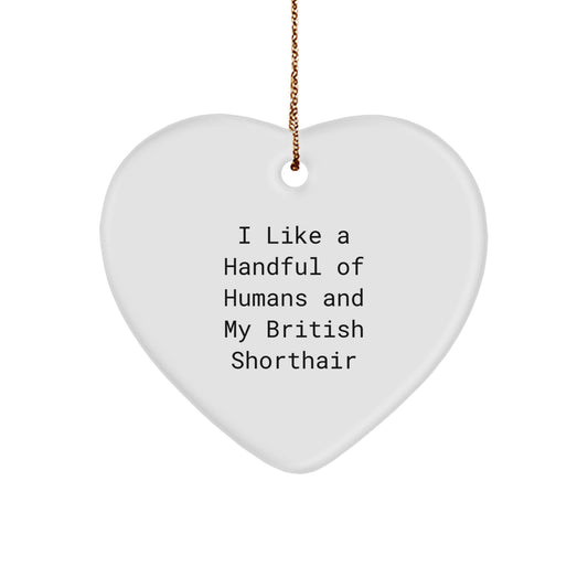 Funny British Shorthair Cat Gifts from Men to Family Members This Christmas Unique Heart Ornament - Quotes about I Like A Handful Of Humans And My British Shorthair - Image 1