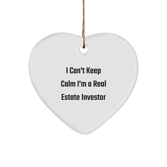 Funny Real Estate Investor Gifts - 'I Can't Keep Calm I'm A Real Estate Investor' Heart Ornament for Christmas Unique Gifts from Family to Real Estate Investor Friends - Image 1