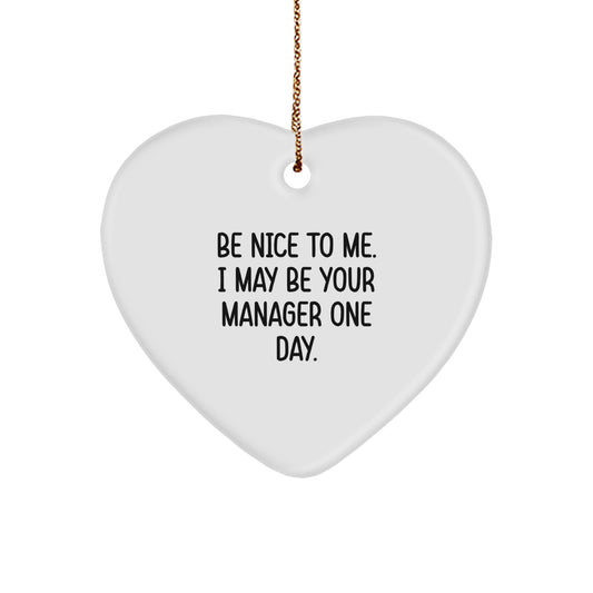 Funny Manager Heart Ornament Gifts from Friends for Men and Women, Be 'Nice' to Me I May Be Your Manager One Day, Christmas Unique Decorations - Image 1