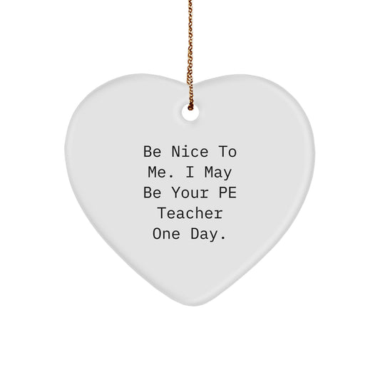 Funny PE Teacher Heart Ornament Gifts from Friends to Men Women Family - Be Nice To Me - Heart Shaped Decorations for Christmas - Image 1