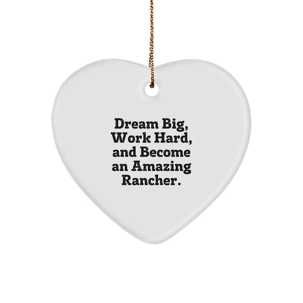 Gifts from Family to Rancher Men, Inspirational Heart Ornament for Christmas Unique Gifts, 'Dream Big, Work Hard, And Become An Amazing Rancher.' - Image 1