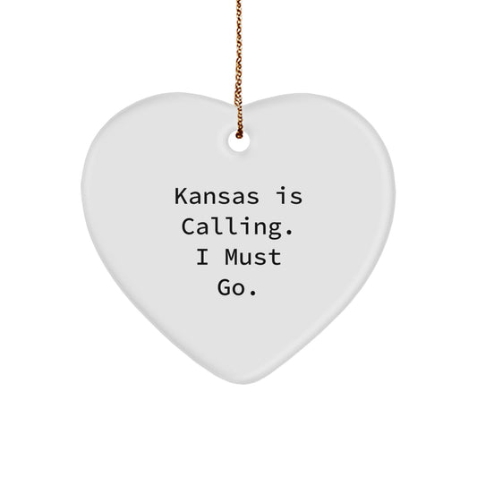 Funny Kansas Heart Ornament Gifts from Friends - 'Kansas Is Calling. I Must Go.' - Image 1