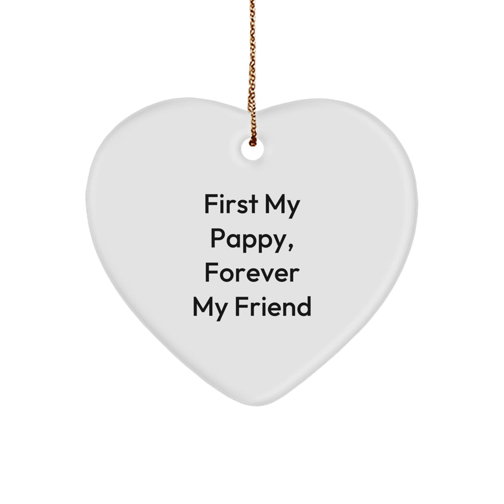 Pappy Heart Ornament, 'First My Pappy, Forever My Friend' Quote, White, Heart Shaped, Durable MDF, Christmas Unique Gifts for Men, Women, Family, and Friends from Pappy Enthusiasts - Image 1