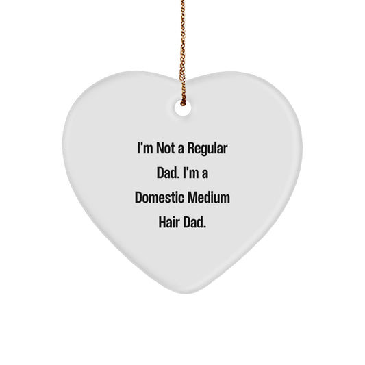 Funny Domestic Medium Hair Cat Dad Heart Ornament, Christmas Unique Gifts from Men, Gifts for Domestic Medium Hair Cat Owners - Image 1