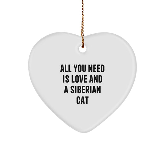 Funny Siberian Cat Gifts from Friends for Christmas Unique Heart Ornament - 'All You Need Is Love' - Image 1