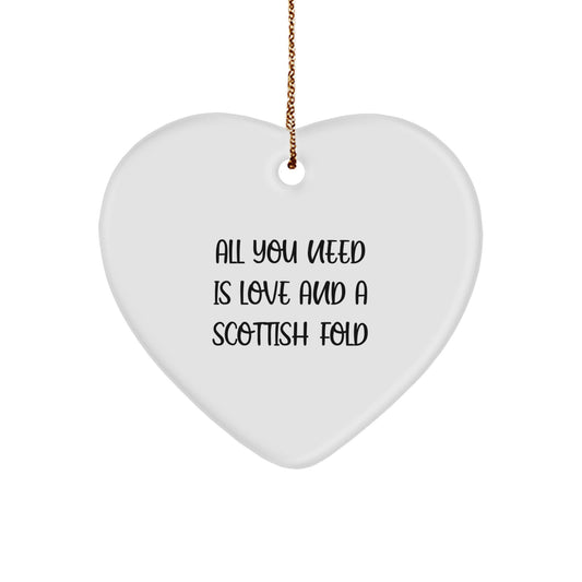 Funny Scottish Fold Cat Gifts from Friends, Scottish Fold Cat Heart Ornament, Christmas Unique Gifts for Family with 'All You Need Is Love And A Scottish Fold' Quote - Image 1