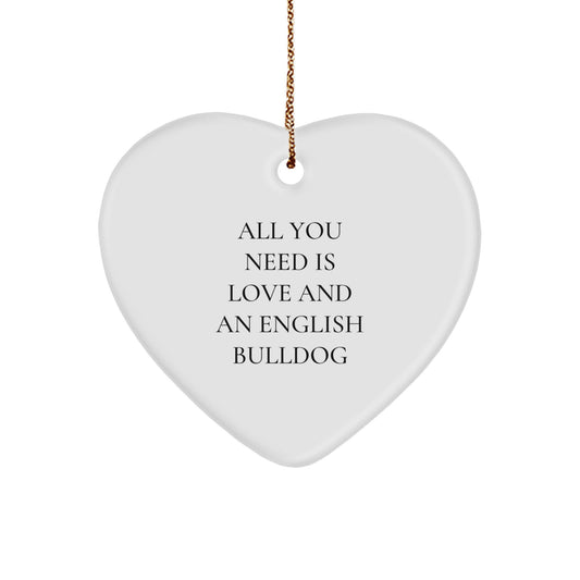 English Bulldog Heart Ornament Gifts from Men to English Bulldog Lovers, Funny Quote Christmas Unique Gifts - Image 1