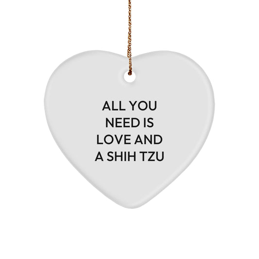 Funny Shih Tzu Dog Lover Gifts for Women Friends Family - 'All You Need Is Love' Heart Ornament for Shih Tzu Dog Owners Christmas Unique Presents - Image 1