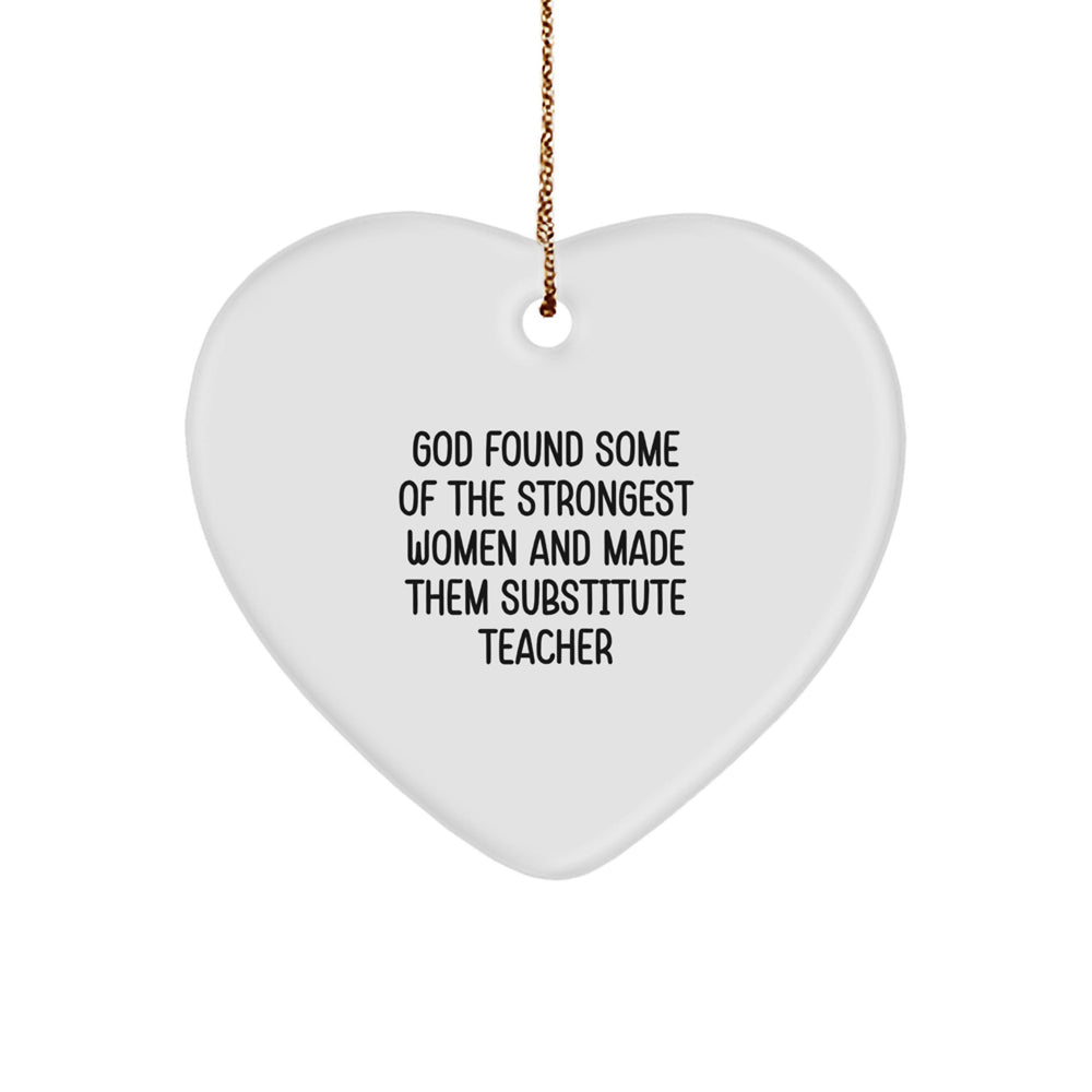 Funny Heart Ornament Gifts for Substitute Teacher from Family, Heart Shaped White Christmas Unique Gifts - Image 1