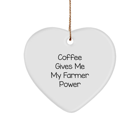 Funny Farmer Heart Ornament Gifts from Friends and Family for Christmas Unique Presents, Coffee Gives Me My Farmer Power Inspirational - Image 1