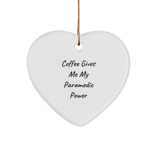 Funny Rescue Worker Gifts from Men to Rescue Worker Christmas Heart Ornament - 'Coffee Gives Me My Rescue Worker Power' - Unique Rescue Worker Heart Ornament for Rescue Worker Friends and Family - Image 1