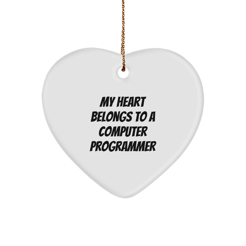 Funny Computer Programmer Heart Ornament Gifts from Men to Women, Computer Programmer Unique Christmas Unique Gifts for Friends, Family, Coworkers - My Heart Belongs To A Computer Programmer - Image 1
