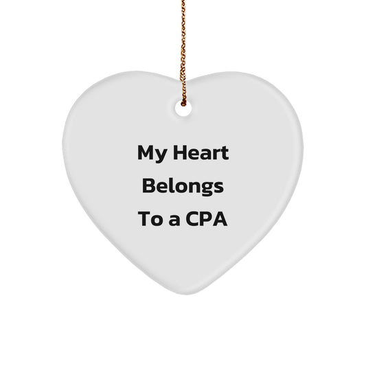 Funny CPA Gifts from Friends for Christmas Heart Ornament My Heart Belongs To A Cpa - Unique CPA Lover Decorations - Image 1