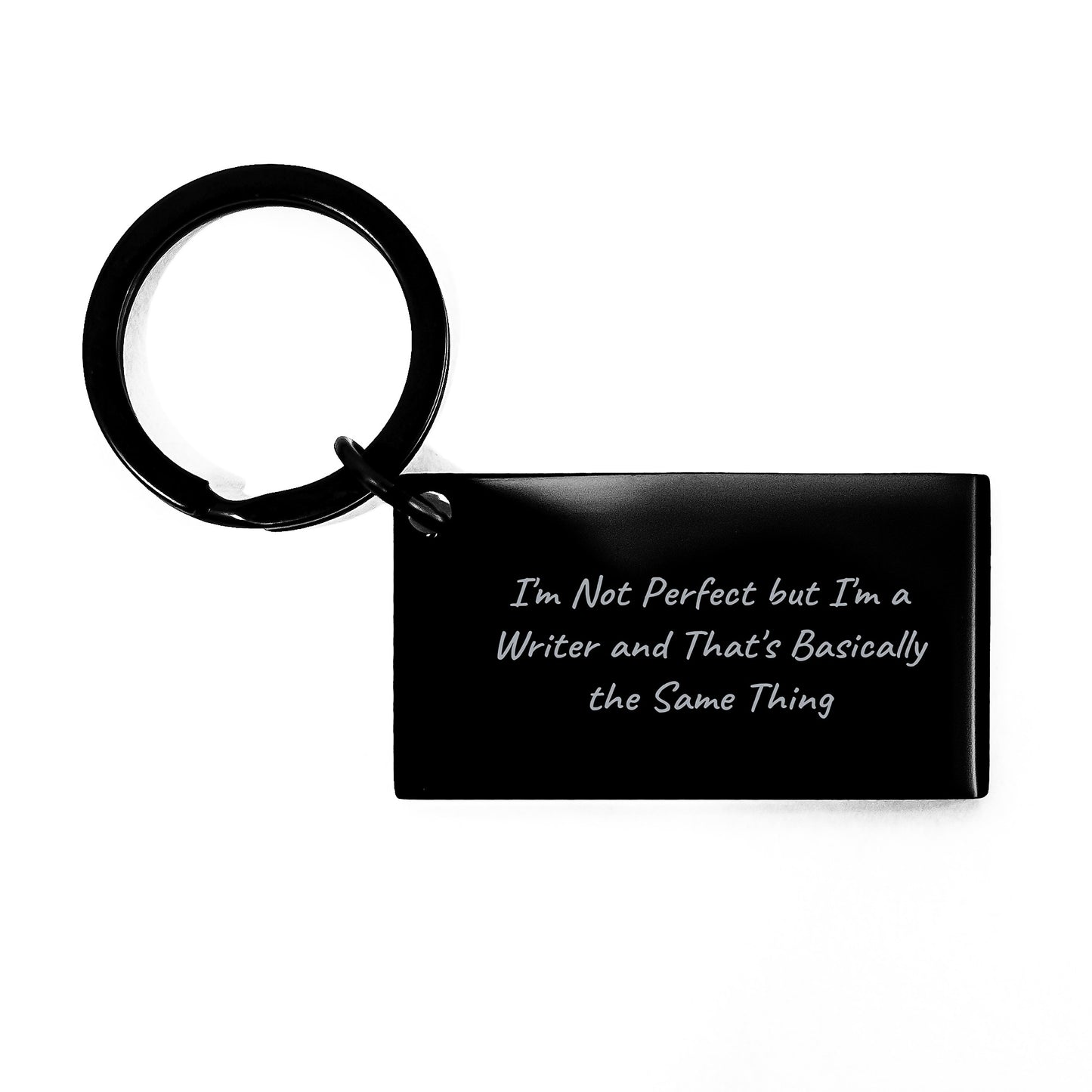 Quirky Writer Keepsake Keychain for Friends Birthday Gift Engraved Black - Image 1