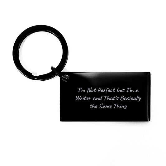 Quirky Writer Keepsake Keychain for Friends Birthday Gift Engraved Black - Image 1