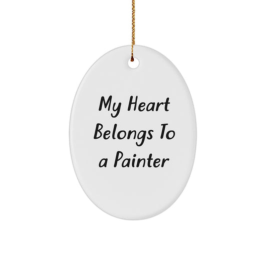 Funny Painter Gifts from Friends - My Heart Belongs To A Painter Oval Ornament for Christmas - Image 1
