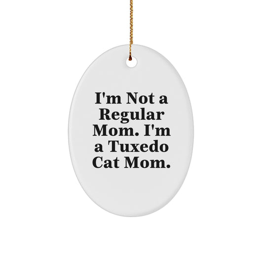 Funny Tuxedo Cat Mom Christmas Oval Ornament Gifts from Friends, Family, or Coworkers for Tuxedo Cat Lovers - Image 1