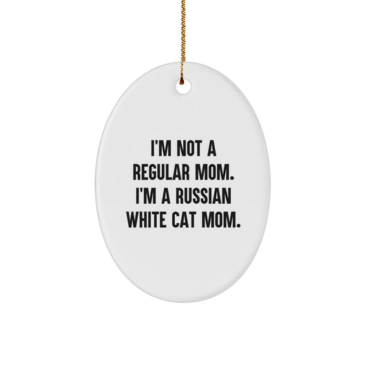 Russian White Cat Mom Keepsake Festive Christmas Unique Gift for Him Oval - Image 1