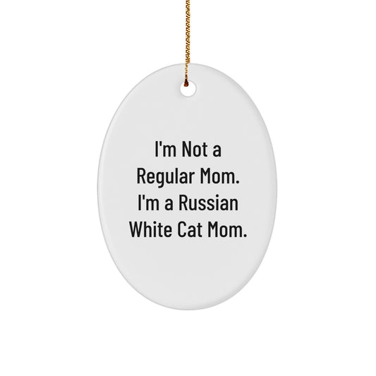 Russian White Cat Mom Oval Ornament Gifts from Friends and Family for Christmas Unique Decorations - Image 1