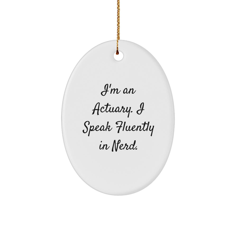 Funny Actuary Gifts for Men, Oval Ornament with genius Quote, Christmas Unique Presents - Image 1
