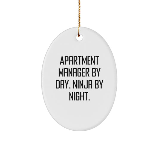 Funny Apartment Manager Gifts by Friends - Oval Ornament Christmas Unique Presents for Men - Image 1