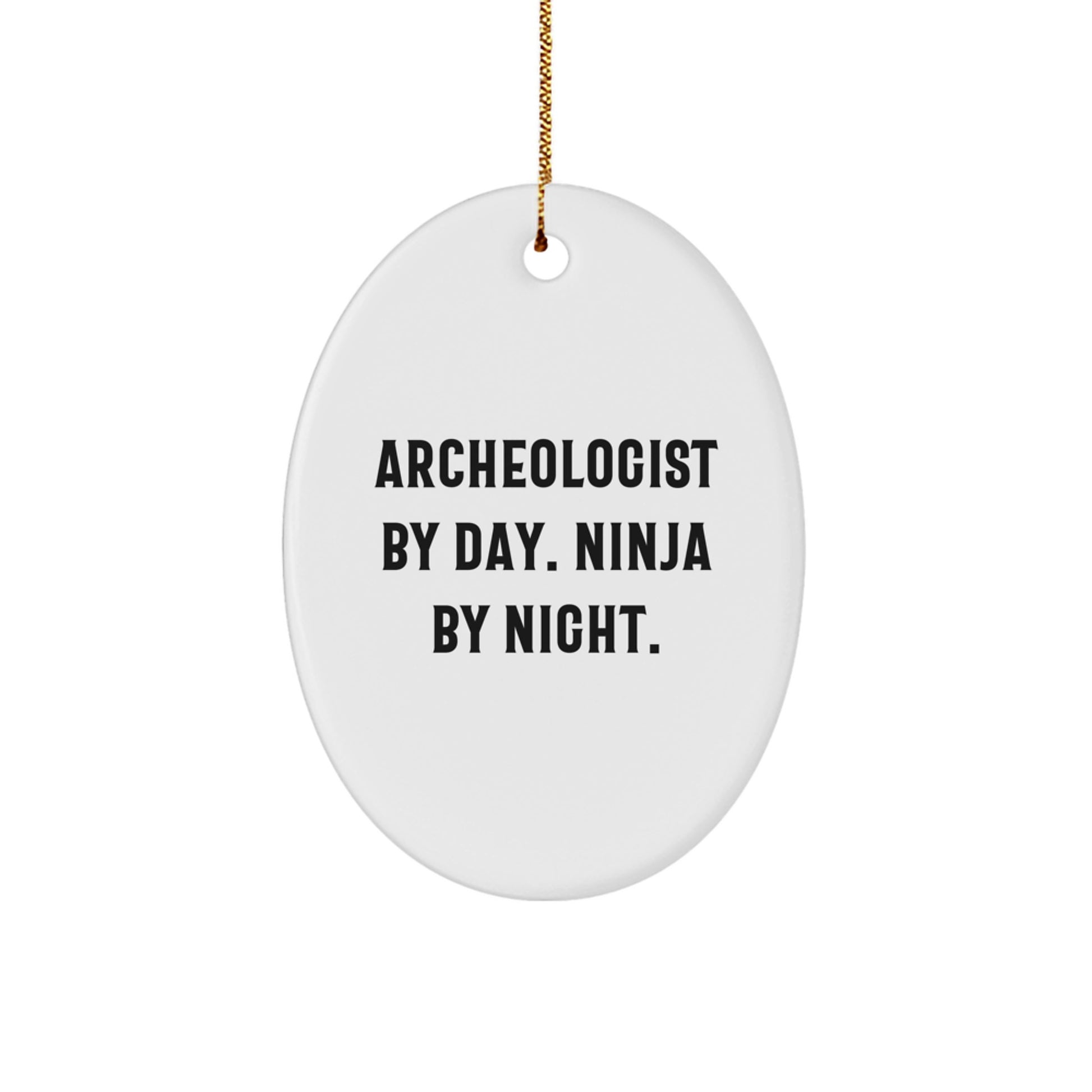 Archeologist Gifts from Friends, Unique Oval Ornament for Men, Women, Coworkers, Family - 'Archeologist By Day. Ninja By Night.' Christmas Decor - Image 1