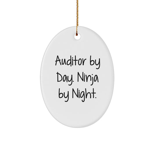 Funny Auditor Gifts for Men Oval Ornament, Christmas Unique Presents from Family Friends, Oval Shaped White Design - Image 1