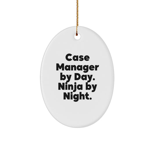 Funny Case Manager Gifts by Day Ninja by Night Oval Ornament for Christmas Unique Present from Family, Friends, Coworkers to Case Manager, Men, Women - Image 1
