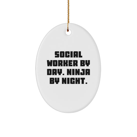 Social Worker Christmas Unique Gifts from Friends Unique Oval Ornament Ninja by Night - Image 1