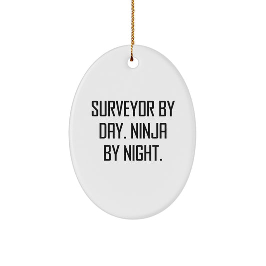 Surveyor by Day, Ninja by Night Oval Ornament for Christmas Unique Gifts from Friends to Surveyor Enthusiasts - Image 1