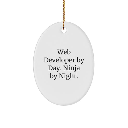 Funny Web Developer Gifts for Men Oval Ornament, Web Developer by Day Ninja By Night Christmas Unique Gifts from Family - Image 1