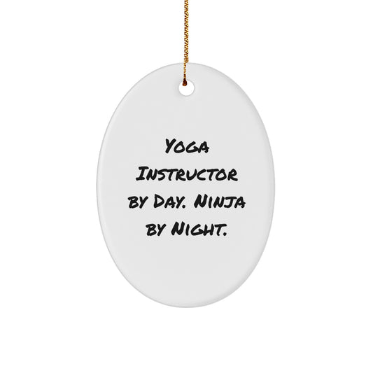 Funny Yoga Instructor Gifts for Men, Oval Ornament - 'Yoga Instructor By Day. Ninja By Night.' Christmas Unique Gifts from Friends to Coworkers - Image 1