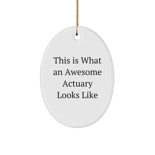 Funny Actuary Gifts for Men, White Oval Ornament with This Is What An Awesome Actuary Looks Like Quote, Christmas Unique Gifts from Friends, Family, or Coworkers - Image 1