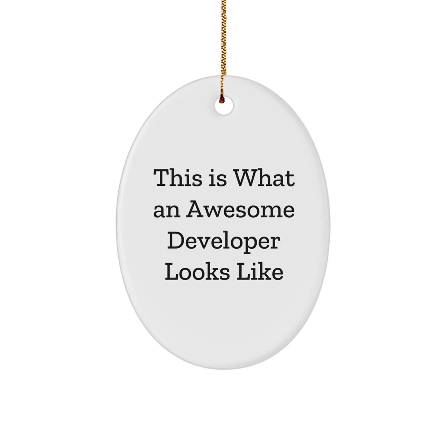 Funny Developer Christmas Unique Gifts from Friends - Oval Ornament, Inspirational Developer Quote, White Oval Shaped Christmas Unique Gifts for Developer - Image 1