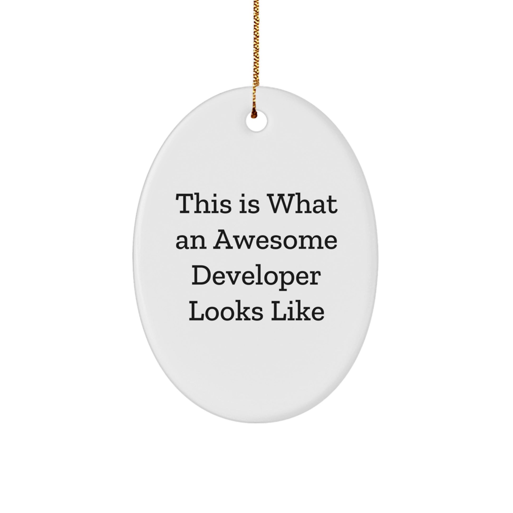 Funny Developer Christmas Unique Gifts from Friends - Oval Ornament, Inspirational Developer Quote, White Oval Shaped Christmas Unique Gifts for Developer - Image 1
