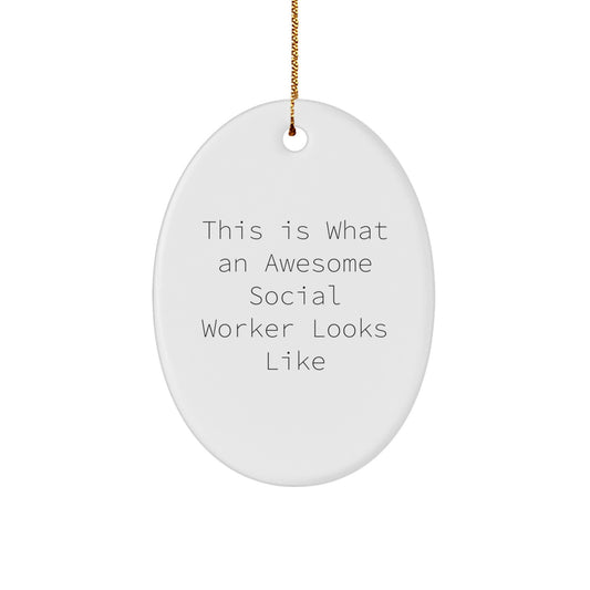 Social Worker Oval Ornament Gifts from Men, Women, Coworkers, Family - This Is What An Awesome Social Worker Looks Like - Fun Christmas Unique Gifts - Image 1