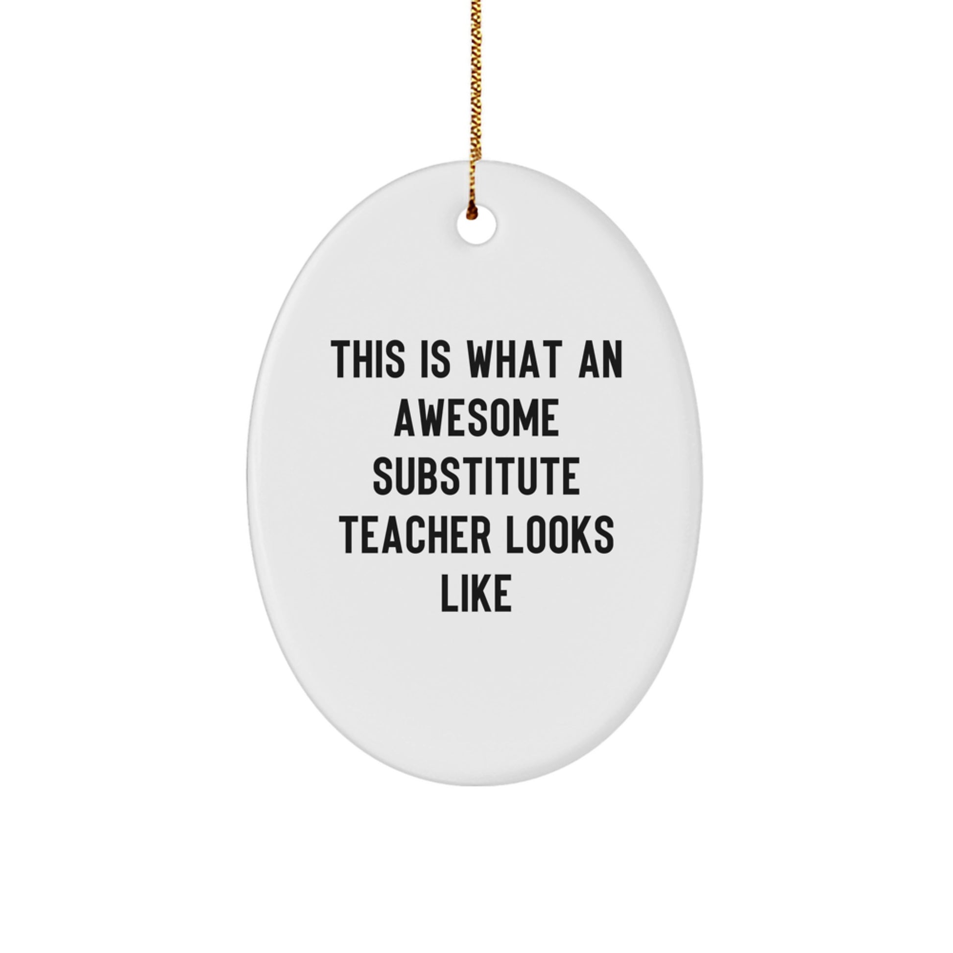 Funny Substitute Teacher Gifts from Family for Christmas Unique Gifts - 'This Is What An Awesome Substitute Teacher Looks Like' Oval Ornament - Image 1