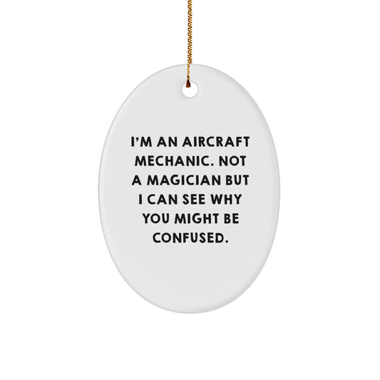 Christmas Unique Gift for Her Aircraft Mechanic Oval Ornament Present - Image 1