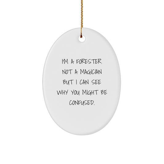 Funny Forester Gifts for Men, Unique Oval Ornament with Quote 'I'm A Forester. Not A Magician But I Can See Why You Might Be Confused. - Image 1