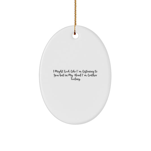 For Him Leather Tooling Keepsake Christmas Unique Gift Oval Ornament - Image 1