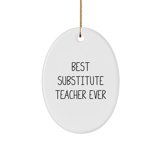 Funny Substitute Teacher Gifts for Men from Friends - Best Ever Oval Ornament, White Oval Shaped Christmas Unique Decorations - Image 1