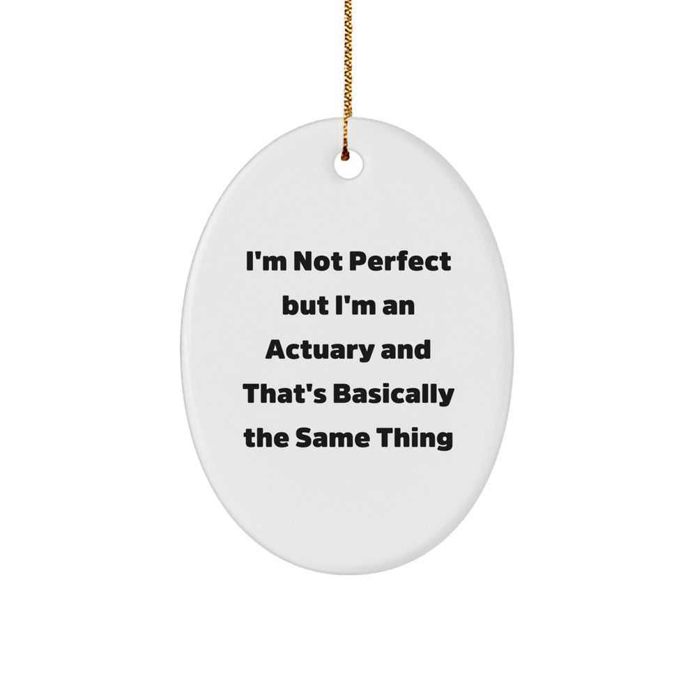 Actuary Gifts for Men, Funny Oval Ornament, 'I'm Not Perfect But... Christmas Memorable Presents from Friends - Image 1