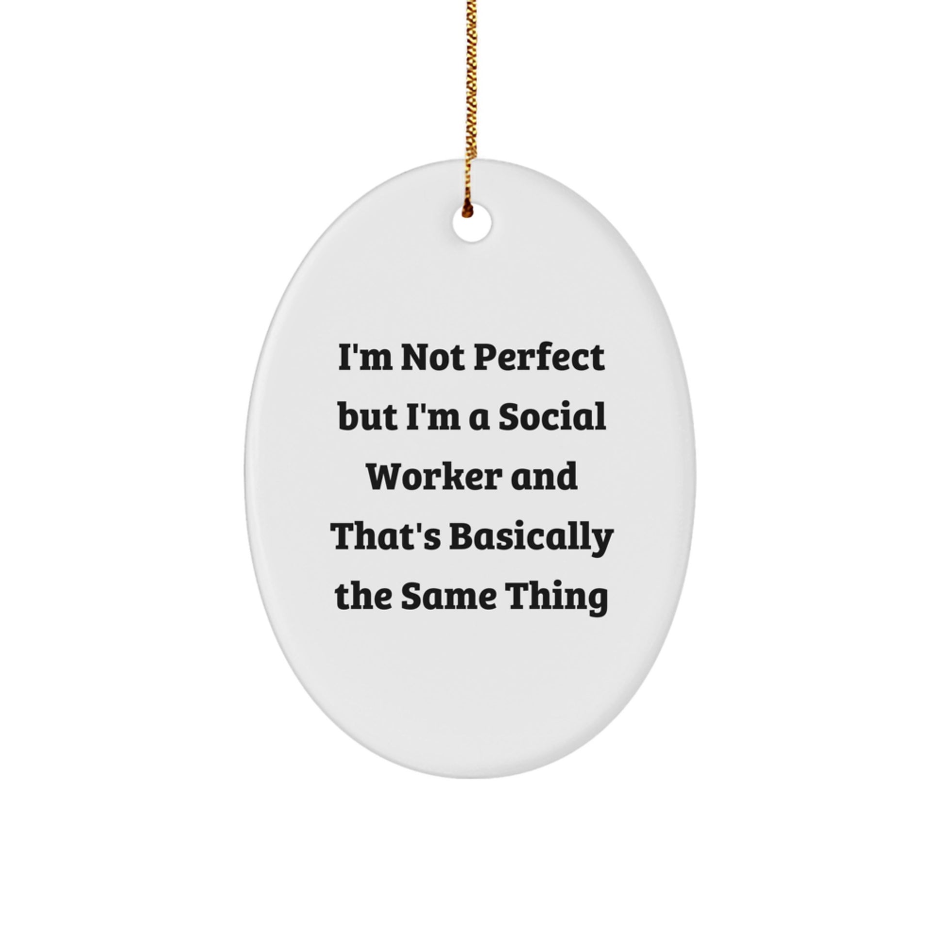 Funny Social Worker Gifts from Friends for Women, Oval Ornament with I'm Not Perfect Humor, Ideal for Christmas Unique Presents - Image 1