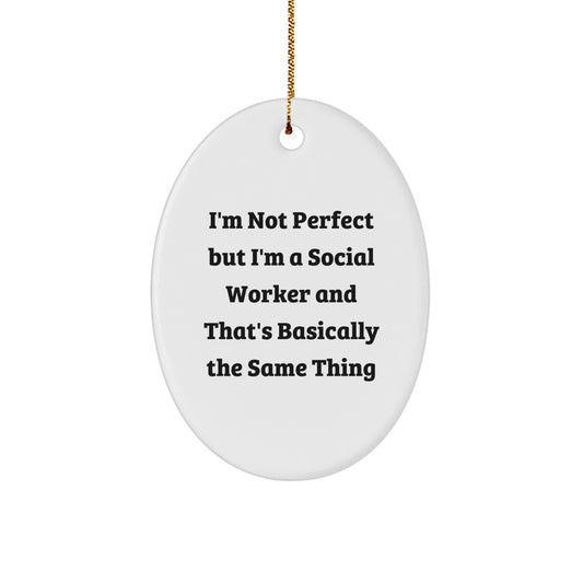 Funny Social Worker Gifts from Friends for Women, Oval Ornament with I'm Not Perfect Humor, Ideal for Christmas Unique Presents - Image 1